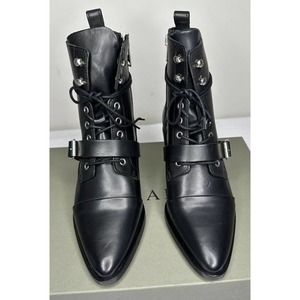 AllSaints Women 8M Black Bootie Katy Leather Zipper Drawstring Boots Shoes